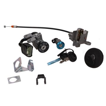 Contactslot set compleet met tankdop/buddyseat slot/bevestiging Peugeot V-Clic/Baotian BT49QT-9-Speedy/Kymco Filly/Roma/SF3/Citystar DMP