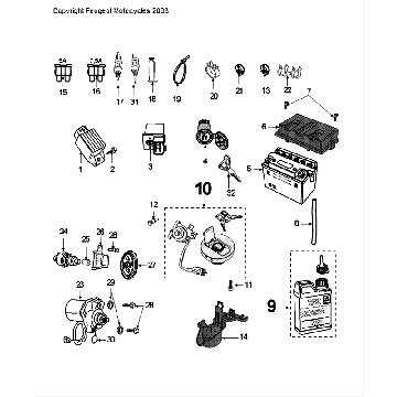 Elektrische delen - Bendix - Startmotor - Accu Peugeot Speedfight 4 50 2-takt LC zwartgroen