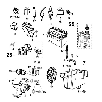 Elektrische delen - Bendix - Startmotor - Accu Peugeot Ludix 12 zwart