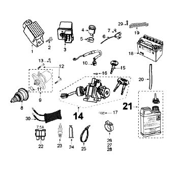 Elektrische delen - Bendix - Startmotor - Accu Peugeot Kisbee blauw