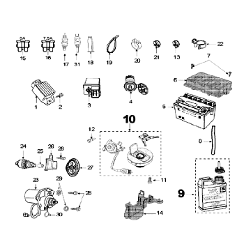 Elektrische delen - Bendix - Startmotor - Accu Peugeot Speedfight 3 50 2-takt AC Blauw