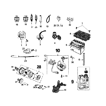 Elektrische delen - Bendix - Startmotor - Accu Peugeot Speedfight 4 50 4-takt AC Blauwzwart