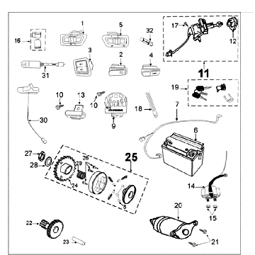 Elektrische delen - Bendix - Startmotor - Accu Peugeot Tweet 50 4-takt AC 2010-2017 wit