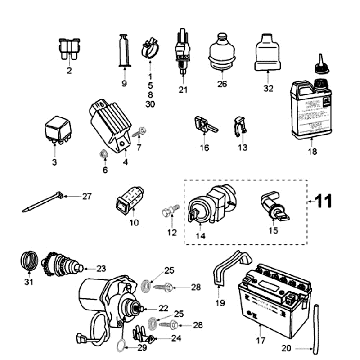 Elektrische delen - Bendix - Startmotor - Accu Peugeot Vivacity Blauw