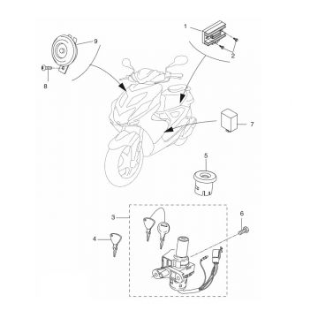 Contactslot - Spanningsregelaar - Claxon Yamaha Aerox 50 2-takt LC 2013