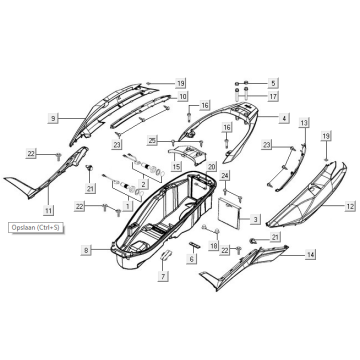 Kappen - Beplating achterzijde Kymco New Downtown 350i 4-takt LC ABS