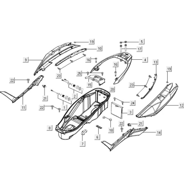 Kappen - Beplating achterzijde Kymco New Downtown 125i 4-takt LC ABS