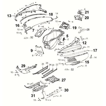Kappen - Beplating Peugeot Django 50 4-takt AC Euro 5 melkwit/ dragon rood (G9)
