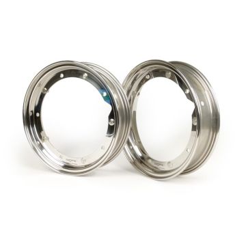 Velgenset BGM PRO 2.10-10 inch Vespa (type PX) Vespa Smallframe V50,50N,Special,PV,ET3,PK50-125 (S/XL/XL2),Largeframe PX,T5,Sprint,Rally,GT/GTR,LML Star,Deluxe gepolijst roestvrij staal