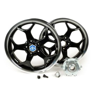 Velgenset inclusief ombouwset Piaggio 3.00-13 inch (5 spaken) type Piaggio MP3 Sport geschikt voor Vespa GT,GTL,GTS 125-300,GTV zwart