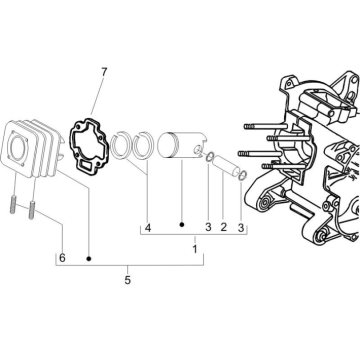 Cilinder - Zuiger Piaggio Zip 50 SP 2-takt LC 2006-2013