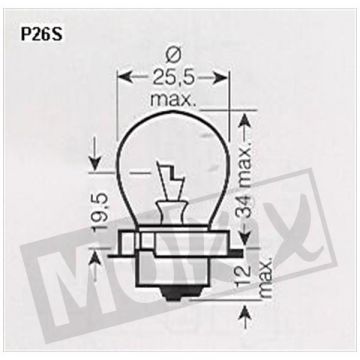 Lamp S3 P26S 12V 15W kraag-6750