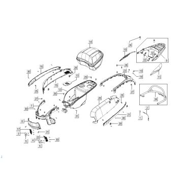 Kappen - Beplating achterzijde Kymco Like 50 4-takt AC donkergrijs