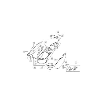 Kappen - Beplating achterzijde Kymco Super9 50 2-takt AC 2003-2007 zilver - zwart