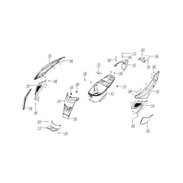 Kappen - Beplating achterzijde Kymco Super8 50 4-takt AC 2007-2009 rood zwart