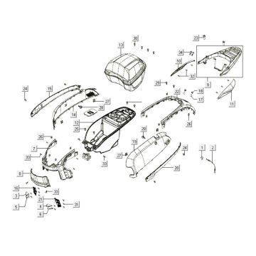 Kappen - Beplating achterzijde Kymco Like 200i 4-takt AC wit