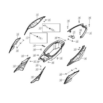 Kappen - Beplating achterzijde Kymco Xciting 400i Geel