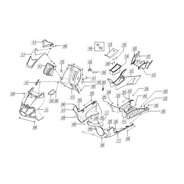 Kappen - Beplating Kymco Super9 50 2-takt LC oud model matzwart-zilver