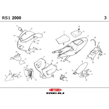 Kappen - Beplating Rieju Rs1 geel- blauw 2001 2-takt