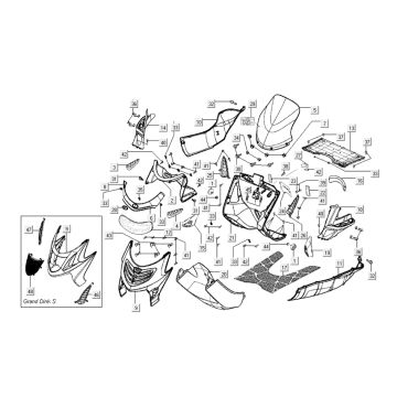 Kappen - Beplating voorzijde en midden Kymco Grand Dink 50 2-takt AC zilver