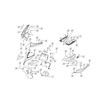 Kappen - Beplating voorzijde en midden Kymco Super8 50 4-takt AC 2009→ wit