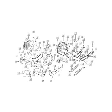 Kappen - Beplating voorzijde en midden Kymco BW LC 2-takt zilver
