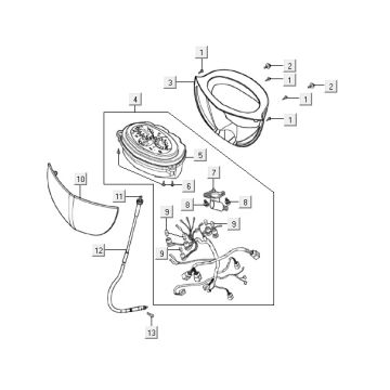 Kilometerteller - Cockpit - Kilometertellerkabel Kymco Super9 50 2-takt LC oud model matzwart-geel
