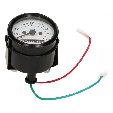Kilometerteller universeel rond 60mm 80km/h (typeVDO) zwart/witte wijzerplaat