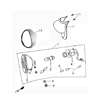 Koplamp Baotian Carino mat antraciet