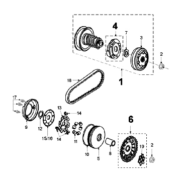 Variateur - Koppeling - V-snaar Peugeot Elyseo zwart