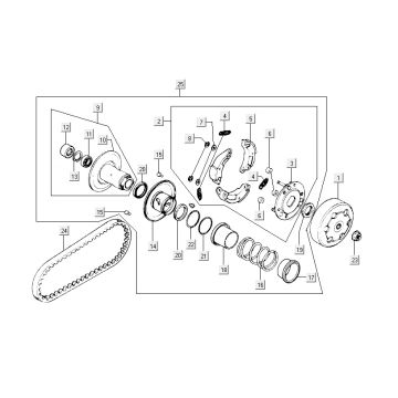 Koppeling - V-snaar Kymco Super9 50 2-takt LC oud model matzwart-rood