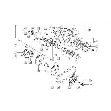 Variateur - Koppeling - V-snaar Kymco Super8 Street 50 4-takt rood