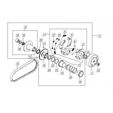 Koppeling - V-snaar Kymco Yup 50 2-takt AC zilver