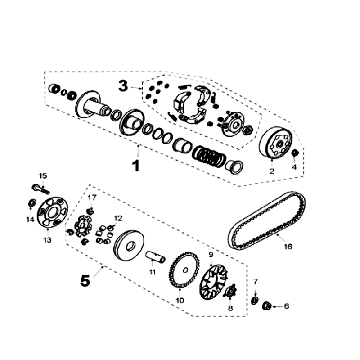 Koppeling - Variateur - V-snaar (type zonder pick up sensor) V-Clic wit