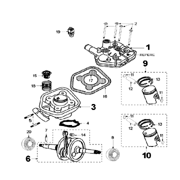 Krukas - Cilinder - Zuiger - Cilinderkop Peugeot Speedfight 2 50 2-takt LC zilver