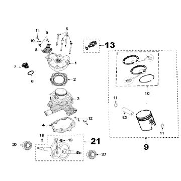 Krukas - Cilinder - Zuiger - Cilinderkop Peugeot Speedfight 3 50 2-takt LC