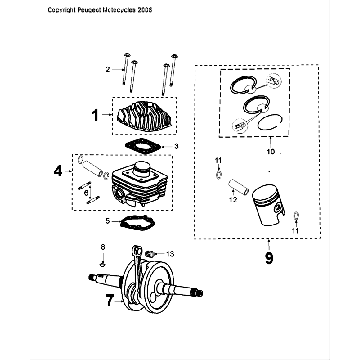 Krukas - Zuiger Peugeot Speedfight 4 50 2-takt LC wit