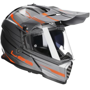Adventurehelm LS2 Pioneer EVO Knight MX436 glans titanium / oranje