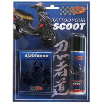 Spuitbus (Tattoo your scooter) Tribe metallic zwart 50ml Motip