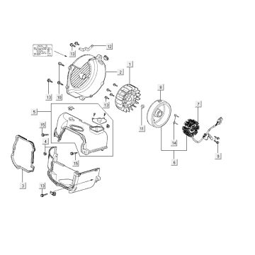 Ontsteking - Stator - Vliegwiel - Koelkappen Kymco Agility Fat 12' 4-takt zwart lang Ontsteking - Stator - Vliegwiel - Koelkappen Kymco Agility Fat 12' 4-takt zwart lang
