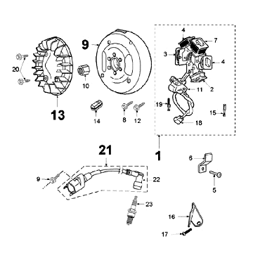 Ontsteking - Stator - Vliegwiel Met Pickup Peugeot Fox Deluxe Zwart