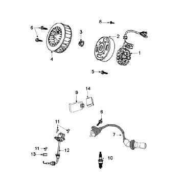 Ontsteking - Stator - Vliegwiel - Bobine - CDI - Bougie Peugeot Kisbee bruin