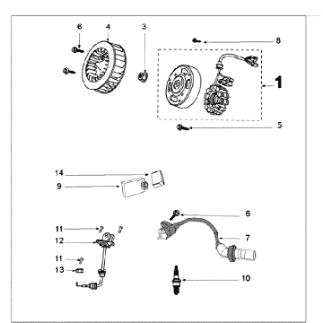 Ontsteking - Stator - Vliegwiel - Bobine - CDI - Bougie Peugeot Kisbee RS 50 4-takt AC Euro 2 â†2018 wit