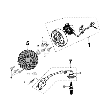 Ontsteking - Stator - Vliegwiel - Bobine - Bougie Peugeot Ludix 12 zwart