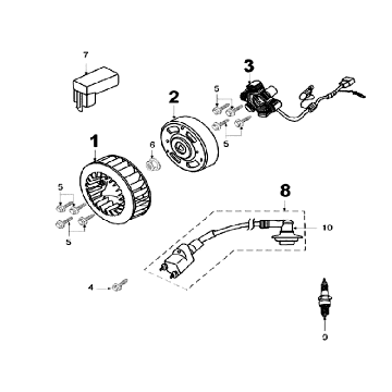 Ontsteking - Stator - Vliegwiel - Bobine - CDI - Bougie Peugeot Speedfight 2 50 2-takt AC Zwart