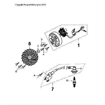 Ontsteking - Stator - Vliegwiel - Bobine - Bougie Peugeot Speedfight 4 50 2-takt LC zwartgroen