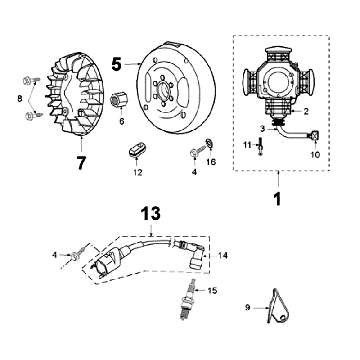 Ontsteking - Stator - Vliegwiel - Bobine - Bougie ( zonder pickup sensor) Peugeot Fox Deluxe Zwart
