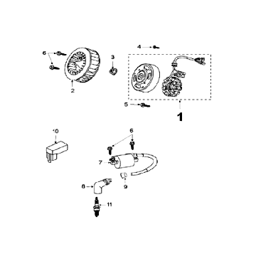 Ontsteking - Stator - Vliegwiel - Bobine - Bougie ( zonder pickup sensor) Peugeot V-Clic 50 4-takt AC rood
