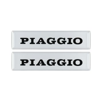 (Piaggio) sticker grijs-zwart 3D dik lengte 11,5cm-hoogte 2.7cm embleem 2 stuks