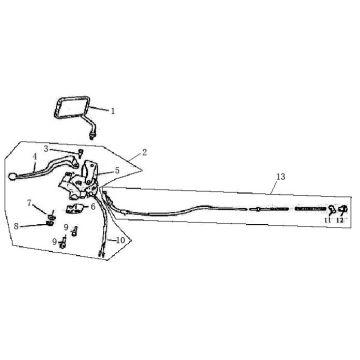 Remhendel links - Achterremkabel - Spiegel Turbho RG50 wit